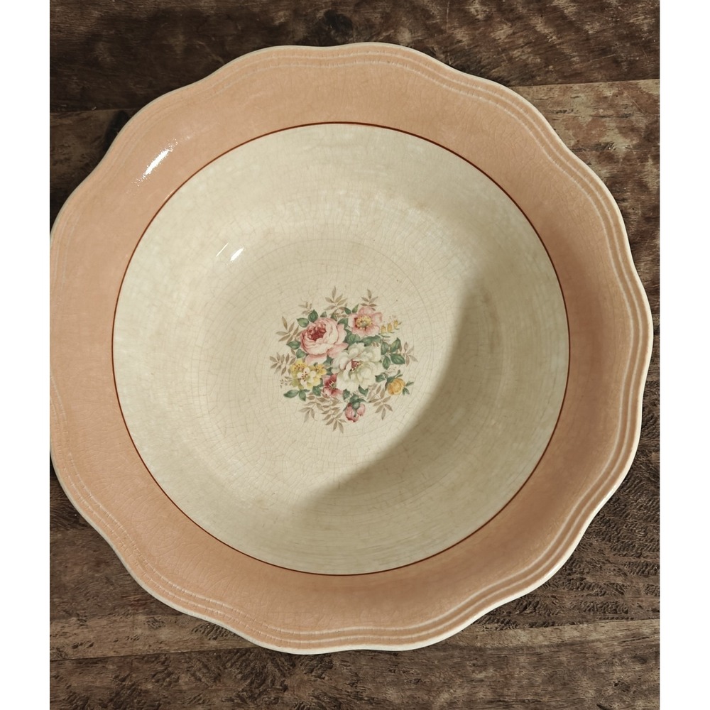 French Saxon Dusty Rose China Pink Coral Band & Floral Bowl